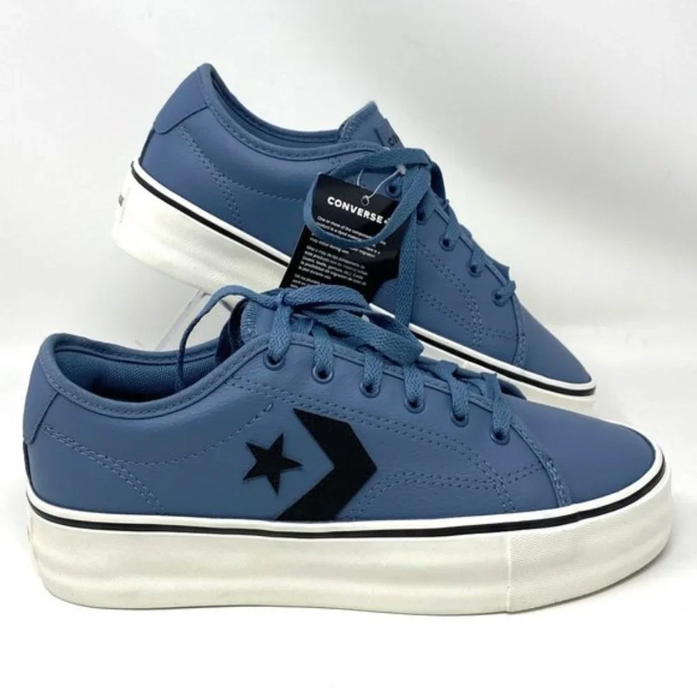Converse Women's 569535C Star Replay Platform Lakeside Blue Faux Leather Sneaker - Picture 1 of 9